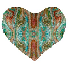 Emerald Marbling Large 19  Premium Flano Heart Shape Cushions by kaleidomarblingart