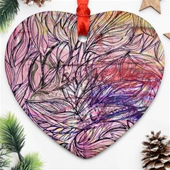 Mixed Media Leaves Ornament (heart) by kaleidomarblingart