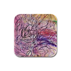 Mixed Media Leaves Rubber Square Coaster (4 Pack)  by kaleidomarblingart