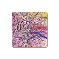 Mixed Media Leaves Square Magnet by kaleidomarblingart