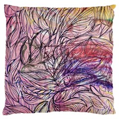 Mixed Media Leaves Large Cushion Case (one Side) by kaleidomarblingart