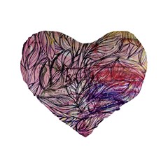 Mixed Media Leaves Standard 16  Premium Heart Shape Cushions by kaleidomarblingart