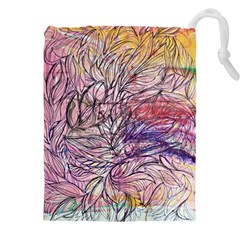 Mixed Media Leaves Drawstring Pouch (4xl) by kaleidomarblingart