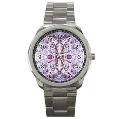 Intricate Lilac Sport Metal Watch by kaleidomarblingart