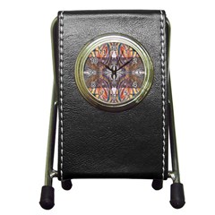 Mixed Media Print Pen Holder Desk Clock by kaleidomarblingart