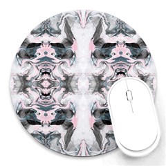 Grey On Pink Marbling Round Mousepads by kaleidomarblingart