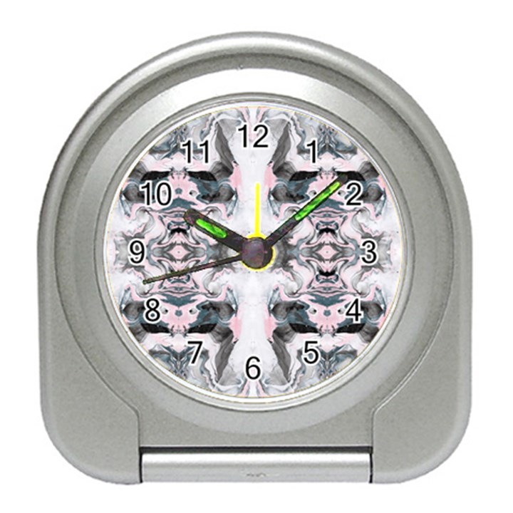 Grey on pink marbling Travel Alarm Clock