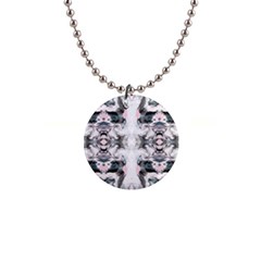 Grey On Pink Marbling 1  Button Necklace by kaleidomarblingart