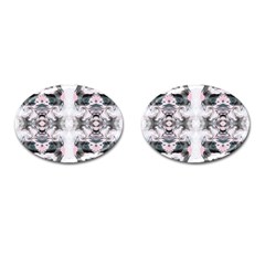 Grey On Pink Marbling Cufflinks (oval) by kaleidomarblingart