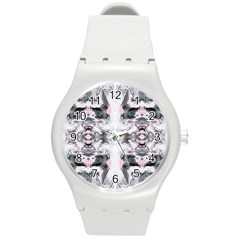 Grey On Pink Marbling Round Plastic Sport Watch (m) by kaleidomarblingart