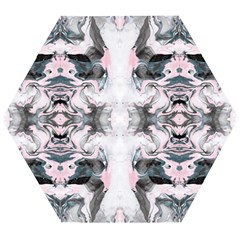 Grey On Pink Marbling Wooden Puzzle Hexagon by kaleidomarblingart