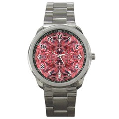 Red Arabesque Sport Metal Watch by kaleidomarblingart