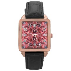 Red Arabesque Rose Gold Leather Watch  by kaleidomarblingart