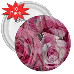 Roses Marbling  3  Buttons (10 Pack)  by kaleidomarblingart