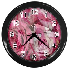 Roses Marbling  Wall Clock (black) by kaleidomarblingart