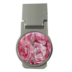 Roses Marbling  Money Clips (round)  by kaleidomarblingart