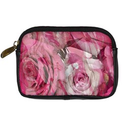 Roses Marbling  Digital Camera Leather Case by kaleidomarblingart