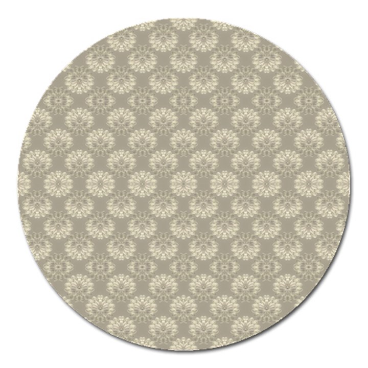 Bright Silver Flowers Motif Pattern Magnet 5  (Round)