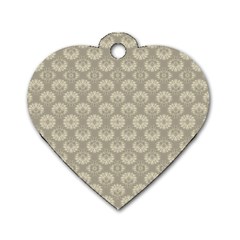 Bright Silver Flowers Motif Pattern Dog Tag Heart (one Side) by dflcprintsclothing