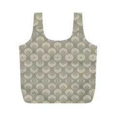 Bright Silver Flowers Motif Pattern Full Print Recycle Bag (m)