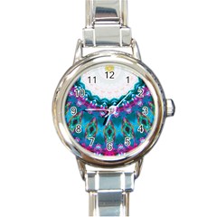 Peacock Round Italian Charm Watch by LW323