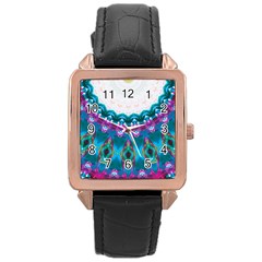 Peacock Rose Gold Leather Watch  by LW323