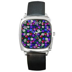 Watercolor Flowers  Bindweed  Liana Square Metal Watch by SychEva