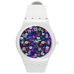 Watercolor Flowers  Bindweed  Liana Round Plastic Sport Watch (m) by SychEva