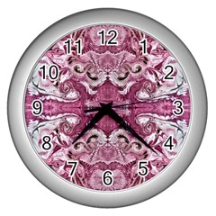 Pink Marbling Symmetry Wall Clock (silver) by kaleidomarblingart