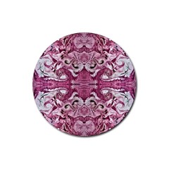 Pink Marbling Symmetry Rubber Coaster (round)  by kaleidomarblingart