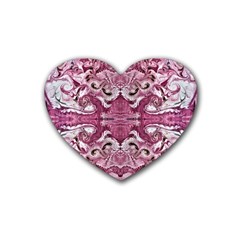 Pink Marbling Symmetry Rubber Coaster (heart)  by kaleidomarblingart