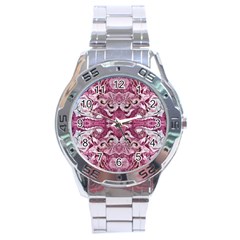 Pink Marbling Symmetry Stainless Steel Analogue Watch by kaleidomarblingart