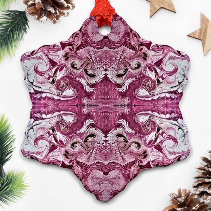 Pink marbling symmetry Snowflake Ornament (Two Sides)