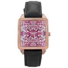 Pink Marbling Symmetry Rose Gold Leather Watch  by kaleidomarblingart