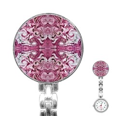 Pink Marbling Symmetry Stainless Steel Nurses Watch by kaleidomarblingart