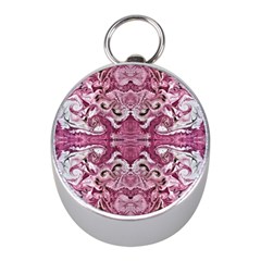 Pink Marbling Symmetry Mini Silver Compasses by kaleidomarblingart