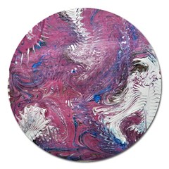 Violet Feathers Magnet 5  (round) by kaleidomarblingart