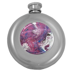 Violet Feathers Round Hip Flask (5 Oz) by kaleidomarblingart