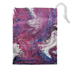 Violet Feathers Drawstring Pouch (5xl) by kaleidomarblingart