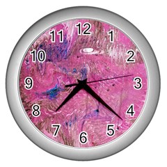 Pink Feathers Wall Clock (silver) by kaleidomarblingart