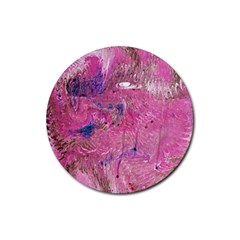 Pink Feathers Rubber Round Coaster (4 Pack)  by kaleidomarblingart