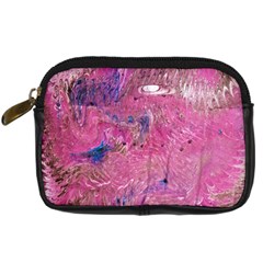 Pink Feathers Digital Camera Leather Case by kaleidomarblingart