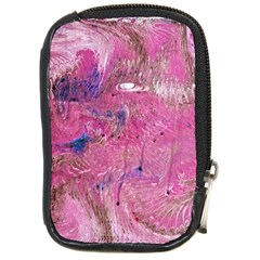 Pink Feathers Compact Camera Leather Case by kaleidomarblingart