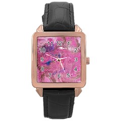 Pink Feathers Rose Gold Leather Watch  by kaleidomarblingart