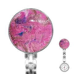 Pink Feathers Stainless Steel Nurses Watch by kaleidomarblingart