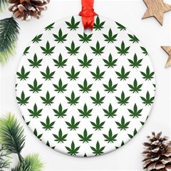 Weed At White, Ganja Leafs Pattern, 420 Hemp Regular Theme Ornament (round) by Casemiro