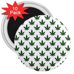 Weed At White, Ganja Leafs Pattern, 420 Hemp Regular Theme 3  Magnets (10 Pack)  by Casemiro