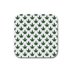 Weed At White, Ganja Leafs Pattern, 420 Hemp Regular Theme Rubber Square Coaster (4 Pack)  by Casemiro