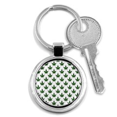 Weed At White, Ganja Leafs Pattern, 420 Hemp Regular Theme Key Chain (round) by Casemiro