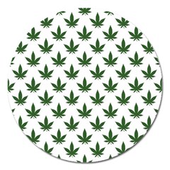 Weed At White, Ganja Leafs Pattern, 420 Hemp Regular Theme Magnet 5  (round) by Casemiro